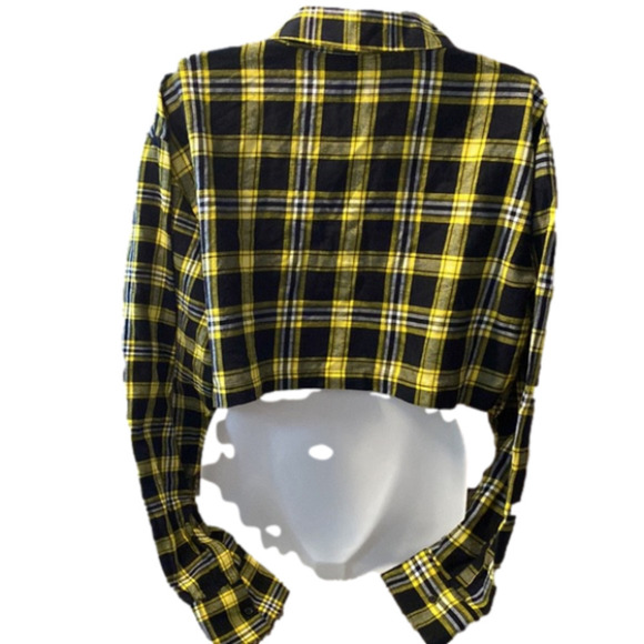 H&m Divided Ylw Plaid LS Short Crop Top (S) - Picture 2 of 8
